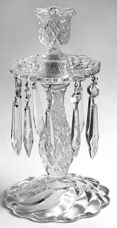 Sandwich Clear (Stem 41) 9" Candlestick W/Bobeche & 10 Prisms