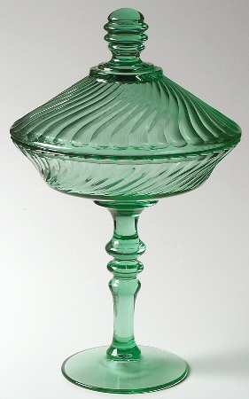 Spiral Flutes Green Compote & Lid
