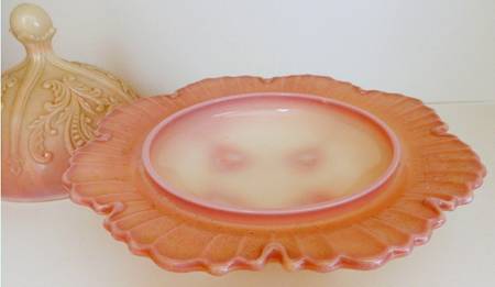 Inverted Fan and Feather Pink (Opaque) Round Butter Dish No Lid
