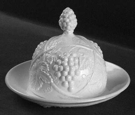 Grape Milk Glass Round Covered Butter