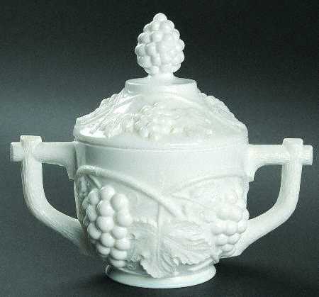 Grape Milk Glass Sugar Bowl & Lid