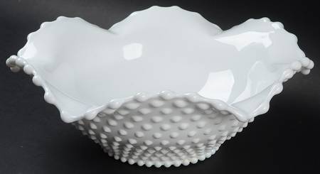 Hobnail Milkglass 10" Round Crimped Bowl