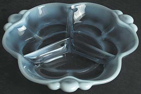 Canterbury Blue (Opalescent) 8" Pansy/Flower Shape 3 Part Relish