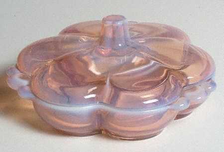 Canterbury Pink (Opalescent) Divided Candy Dish with Lid