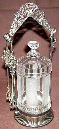 Frosted Ribbon Pickle Castor with Stand and Tongs