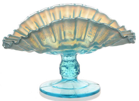 Pressed Coinspot Blue (Opalescent) Round Compote (Height X Width)