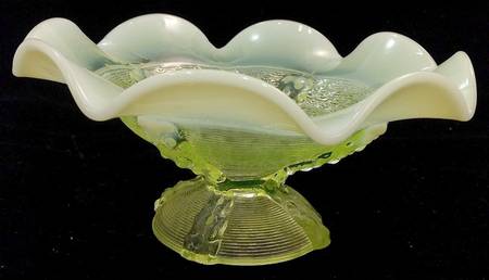 Button Panels Vaseline (Opalescent) 6" Footed Bowl
