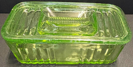 Colonial Fluted Green Large Refrigerator Jar & Lid