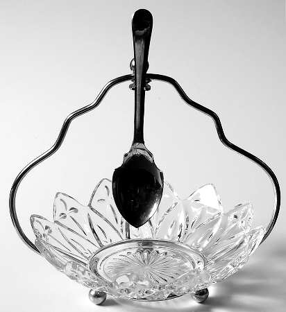 Petal Clear Mint Dish with Metal Caddy & Spoon by Federal Glass 