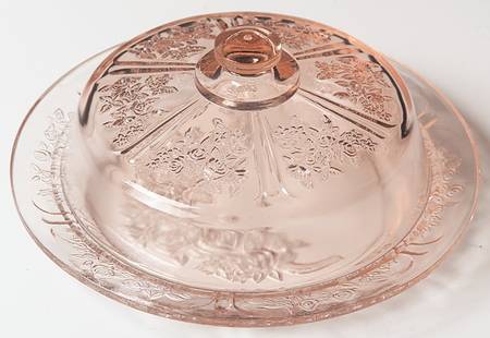 Sharon Pink Cheese Dish & Lid (Uses Round Butter Dish Lid) by Federal Glass 