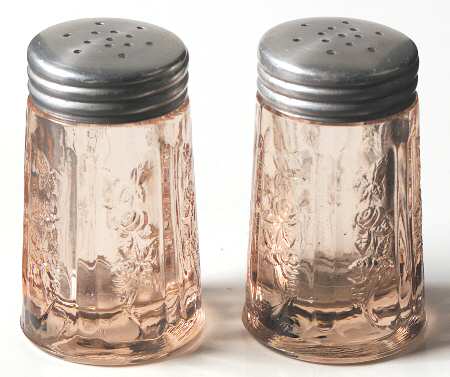 Sharon Pink Shaker Set w/Metal Lids by Federal Glass 
