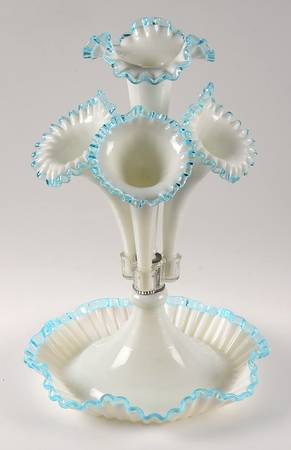 Aqua Crest (Pale Blue) 4 Horn Epergne (Made for Wright Glass)