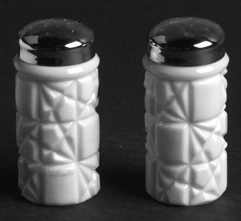 Block and Star Milk Glass Shaker Set w/Metal Lids