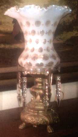 Coin Dot French (Opalescent) Hurricane Lamp (Globe, Metal Base & 6 Prisms)