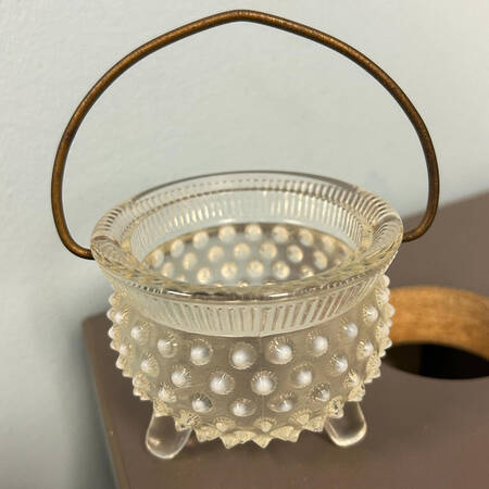 Hobnail French (Opalescent) Mustard Kettle No Lid with Wire Handle by Fenton