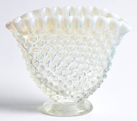 Hobnail French (Opalescent) 4" Crimped Miniature Oval Vase