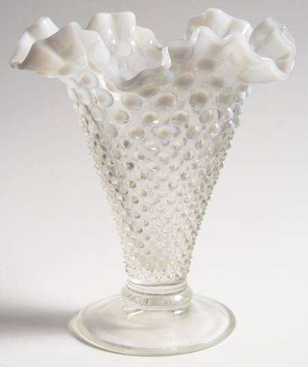 Hobnail French (Opalescent) 8" Footed Double Crimped Vase