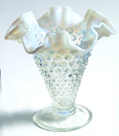 Hobnail French (Opalescent) 6" Footed Double Crimped Vase