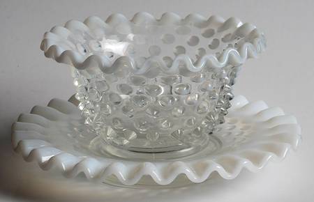 Hobnail French (Opalescent) Mayonnaise Bowl and Underplate