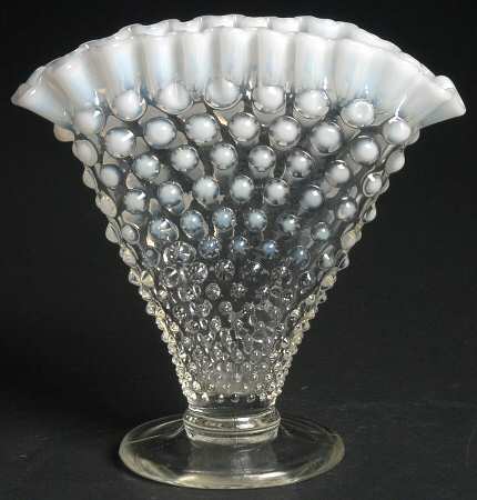 Hobnail French (Opalescent) 6" Footed Crimped Fan Flared Vase