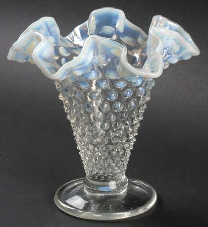 Hobnail French (Opalescent) 5" Footed Double Crimped Vase