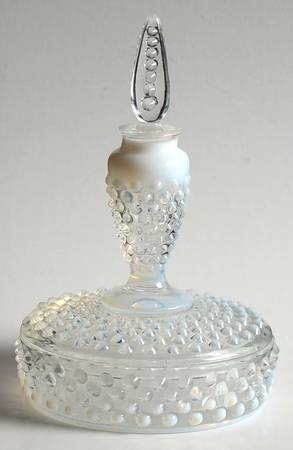 Hobnail French (Opalescent) Puff Box with Perfume Finial & Stopper