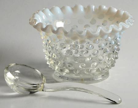 Hobnail French (Opalescent) Mayonnaise and Ladle by Fenton