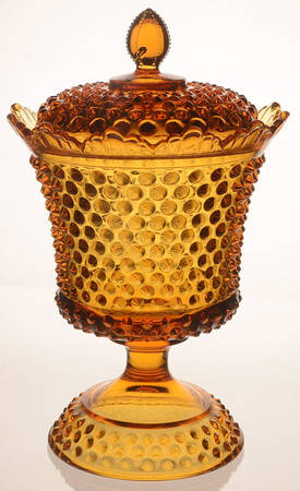 Hobnail Amber (Colonial Amber) Footed Urn & Lid