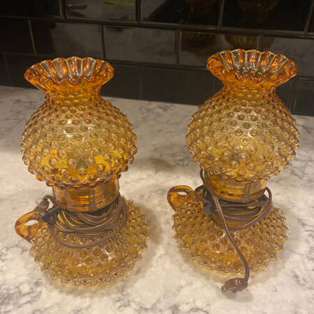 Hobnail Amber (Colonial Amber) Electric Courting Lamp with Globe