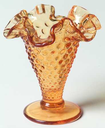 Hobnail Amber (Colonial Amber) 4" Double Crimped Footed Vase