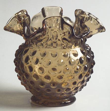 Hobnail Amber (Colonial Amber) 4 1/2" Miniature Double Crimp Vase