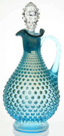 Hobnail Blue (Opalescent) Handled Wine Decanter & Stopper