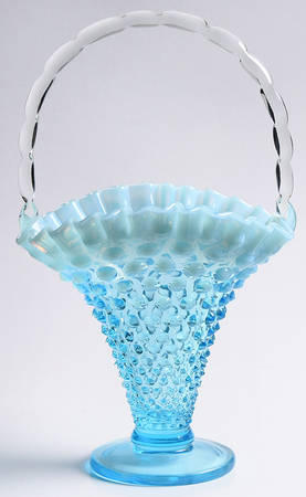 Hobnail Blue (Opalescent) #389 Hobnail 9" Footed Basket