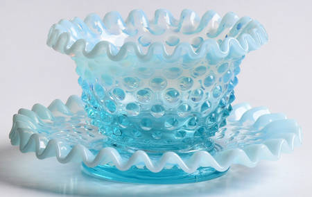 Hobnail Blue (Opalescent) Mayonnaise Bowl and Underplate