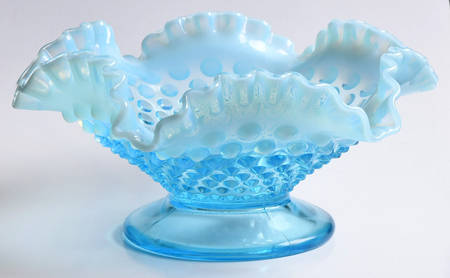 Hobnail Blue (Opalescent) Round Compote (Height X Width)