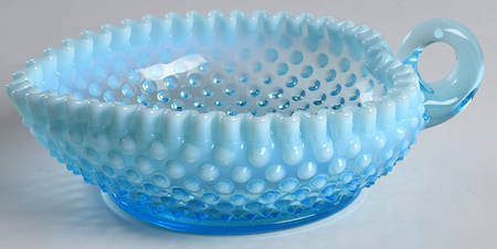 Hobnail Blue (Opalescent) Loop Handled Heart Dish