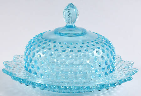 Hobnail Blue (Opalescent) Round Covered Butter