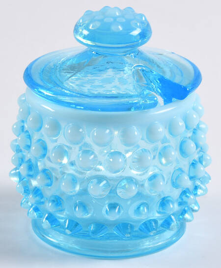 Hobnail Blue (Opalescent) Mustard & Lid