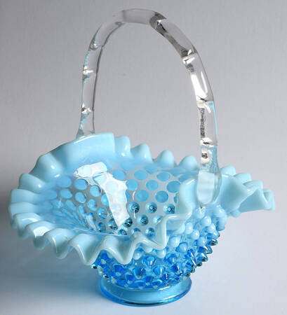 Hobnail Blue (Opalescent) #389/3837 Hobnail 7" Basket