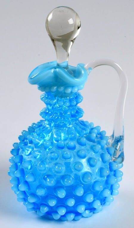 Hobnail Blue (Opalescent) Handled Cruet & Stopper