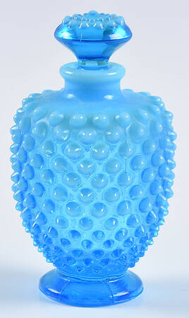 Hobnail Blue (Opalescent) Round Perfume Bottle & Stopper