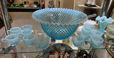 Hobnail Blue (Opalescent) #3722 Punch Bowl and Ladle