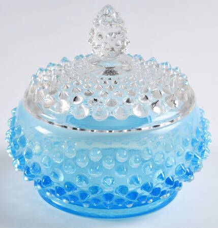 Hobnail Blue (Opalescent) Puff Jar & Lid