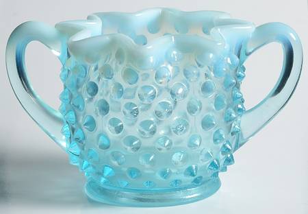 Hobnail Blue (Opalescent) Star Shape Open Sugar