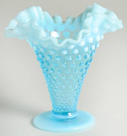 Hobnail Blue (Opalescent) 5" Double Crimped Vase