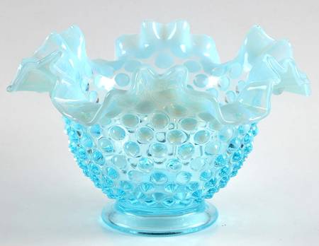 Hobnail Blue (Opalescent) 6" Round Crimped Bowl