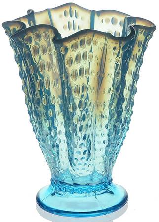 Hobnail Blue (Opalescent) 8" Scalloped Vase