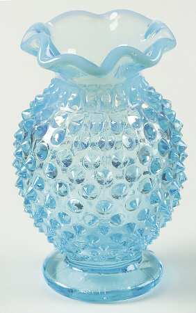Hobnail Blue (Opalescent) 4" 8-Point Crimped Cupped Miniature Vase
