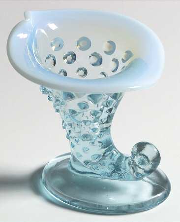 Hobnail Blue (Opalescent) Mini Cornucopia/Candleholder