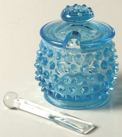 Hobnail Blue (Opalescent) Mustard & Lid with Spoon